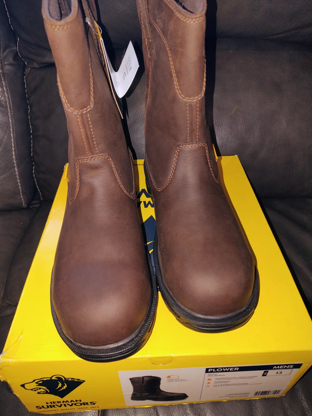 Men's Brown Work Boots - Steel Toe